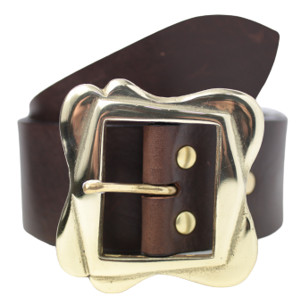 2nd2 - Wide dark brown leather belt with brass buckle 100cm / size S-M  #secondhand #vintage #womens #belt #brown #leather #original
