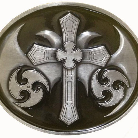 Celtic Cross Oval Black Belt Buckle