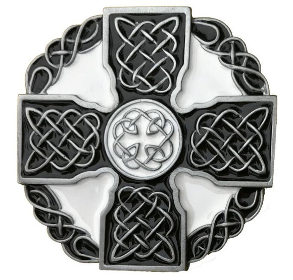 Celtic Cross Black White Belt Buckle