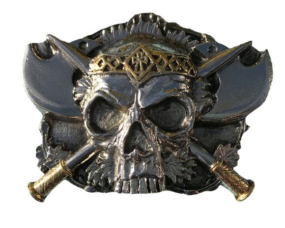 Skull and Axes Gold Belt Buckle