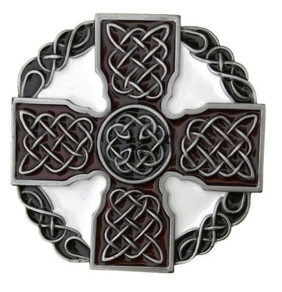 Celtic Cross Dark Red White Belt Buckle