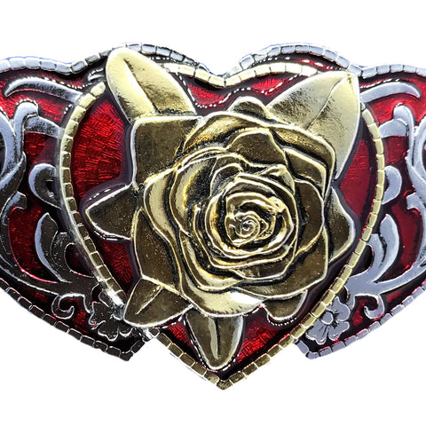 Rose Hearts Gold Red Belt Buckle