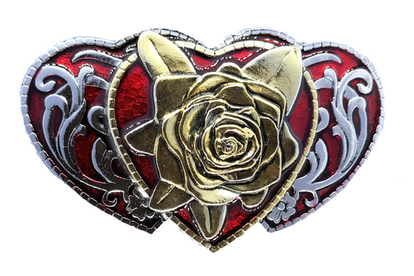 Rose Hearts Gold Red Belt Buckle